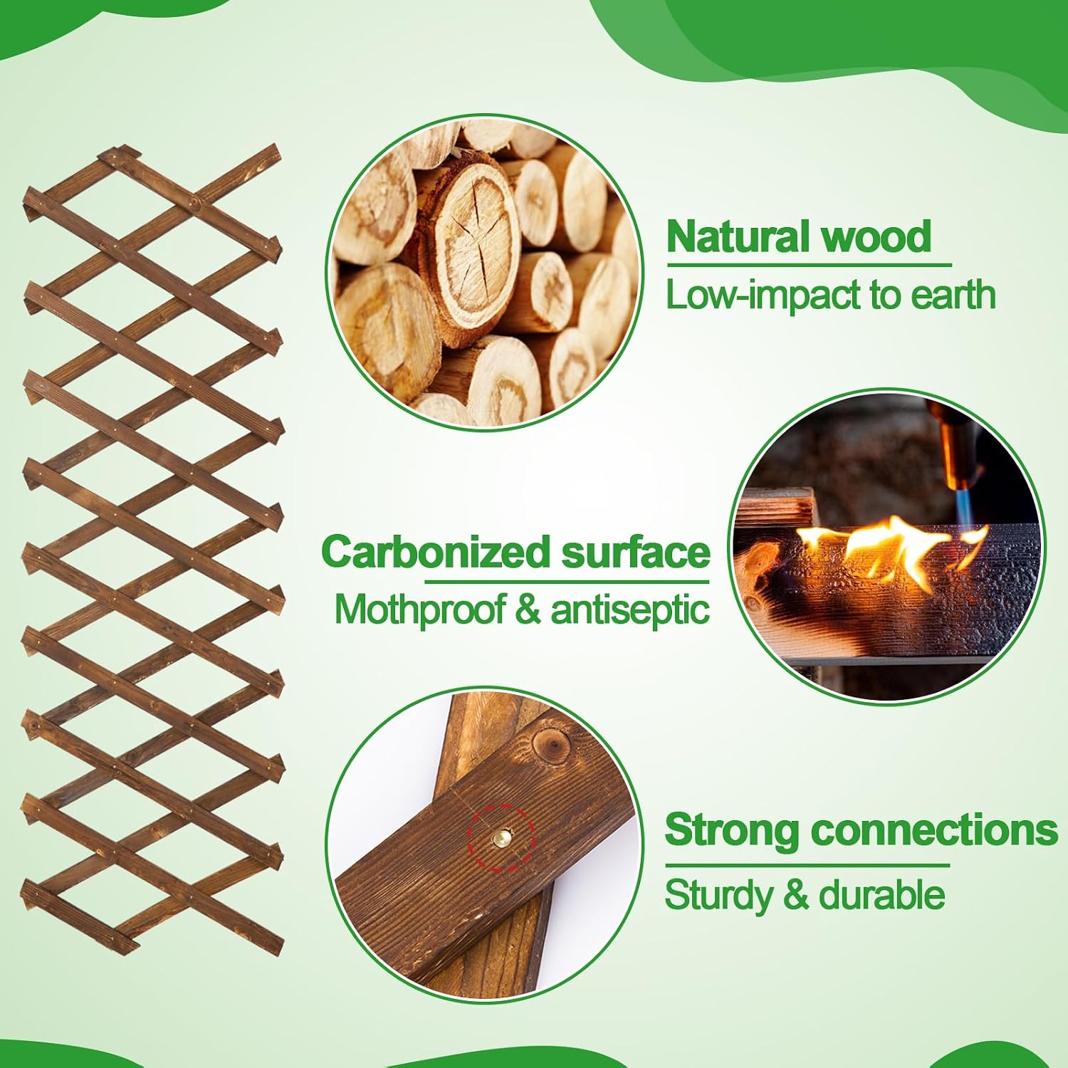 2Pcs 13x78 Expandable Wood Wall Trellis for Climbing Plants Outdoor/Indoor | Thick Wood, Decorative Lattice Panels for