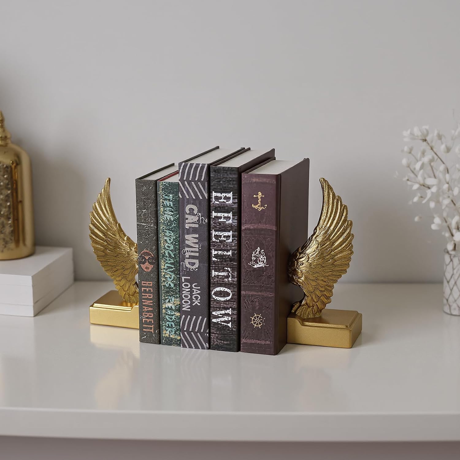 Vintage Gold Bookends / Gold Angel Wings