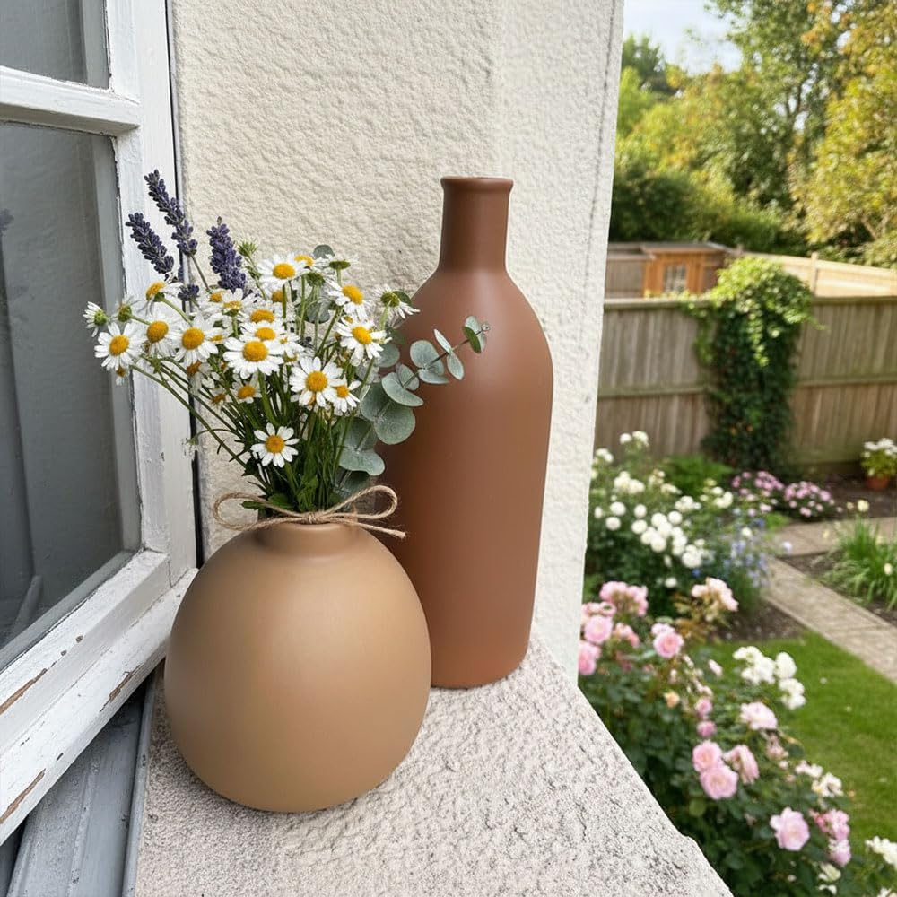 Ceramic Vase / Boho Aesthetic Flower Vases / Brown Mix / Set of 3