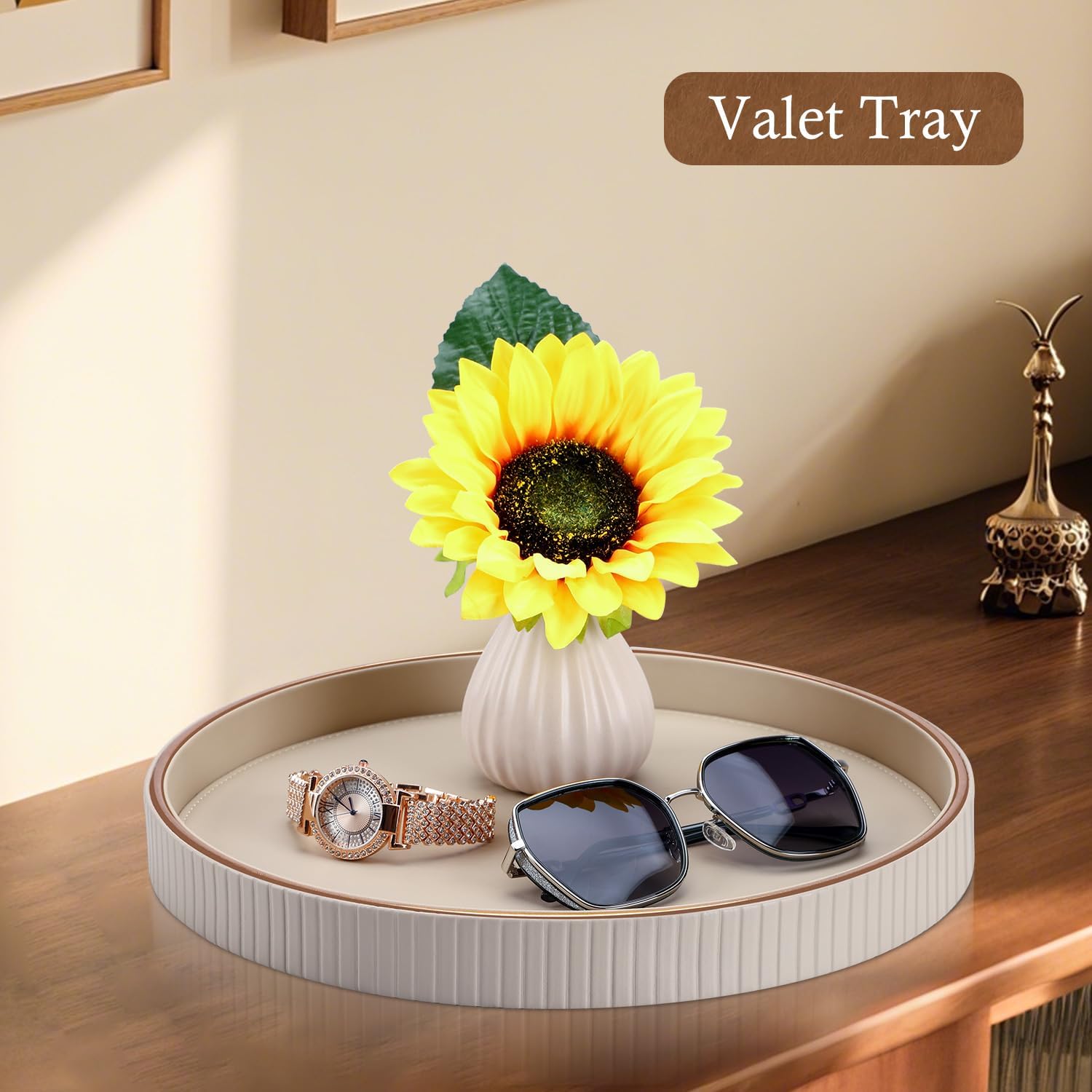 12" Round Decorative Tray / Beige