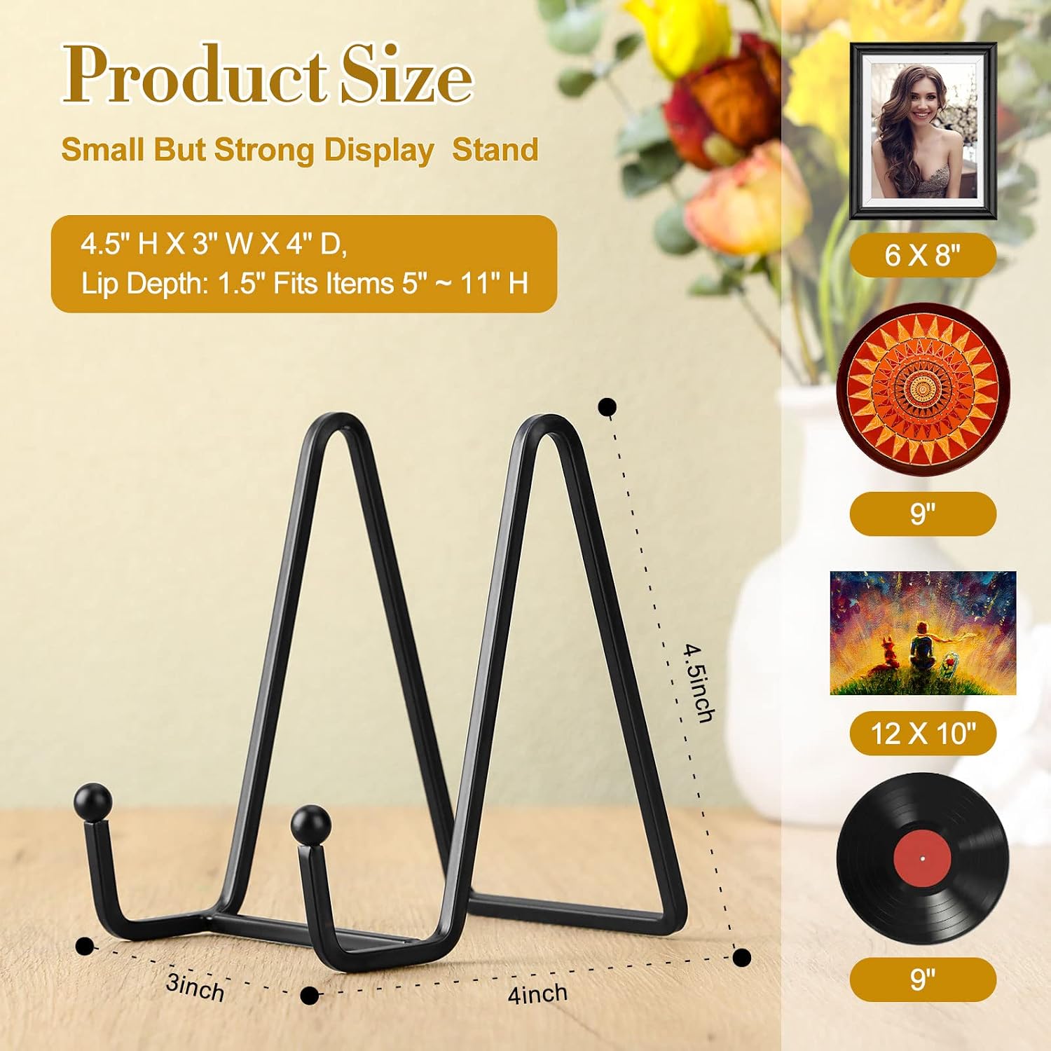 Plate Stands for Display Picture Frame Metal Iron Book Holder Table / Black / 4.5 Inch / Set of 24