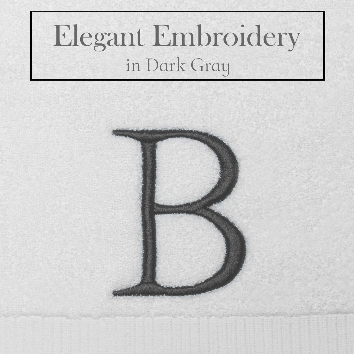 White with Dark Gray Monogrammed Hand Towels for Bathroom Set of 2 Letter B | Luxury Hotel Quality Initial Towels For