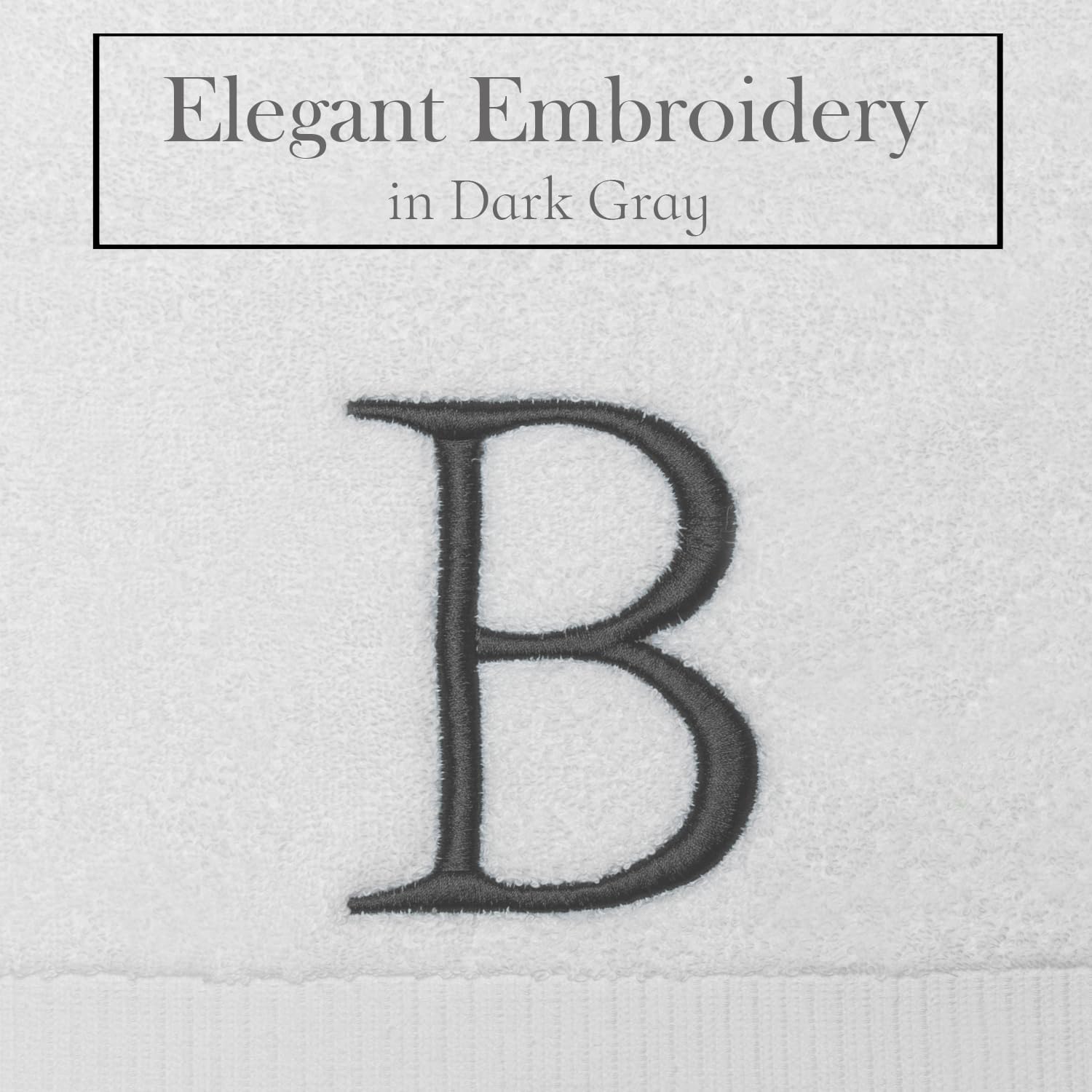White with Dark Gray Monogrammed Hand Towels for Bathroom Set of 2 Letter B | Luxury Hotel Quality Initial Towels For