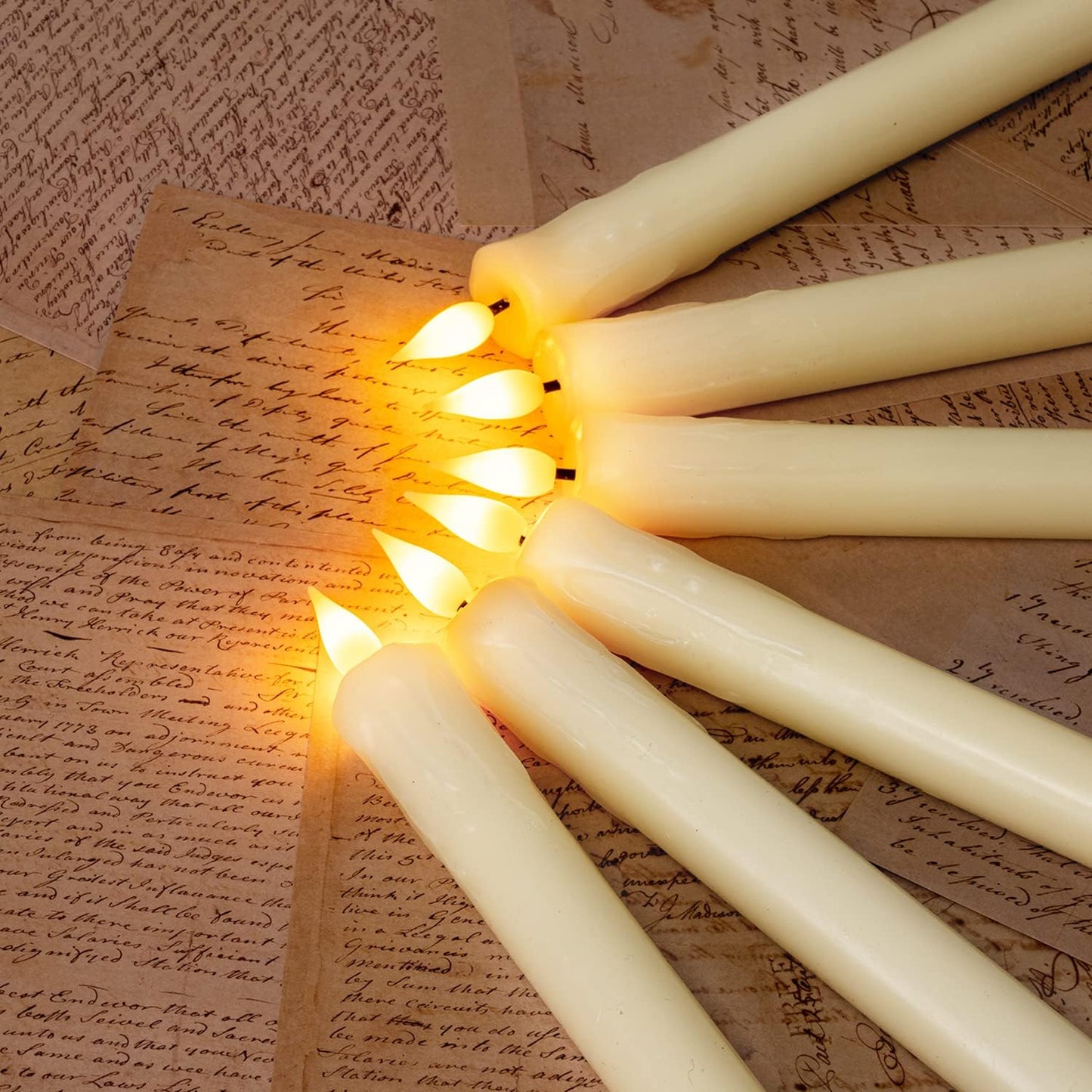 Homemory 12 Pcs Real Wax Flameless Taper Candles with Remote Timer and Dimmer, Battery Operated Candlesticks with