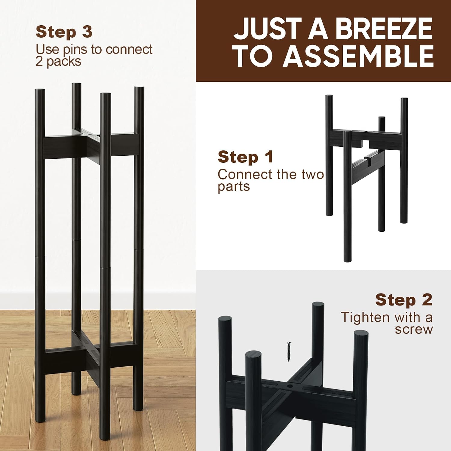 MUDEELA 2 Pack Indoor Plant Stands, 2 Tier Tall Plant Stand 30 inches, Mid Century Bamboo Plant Stand, Adjustable Width