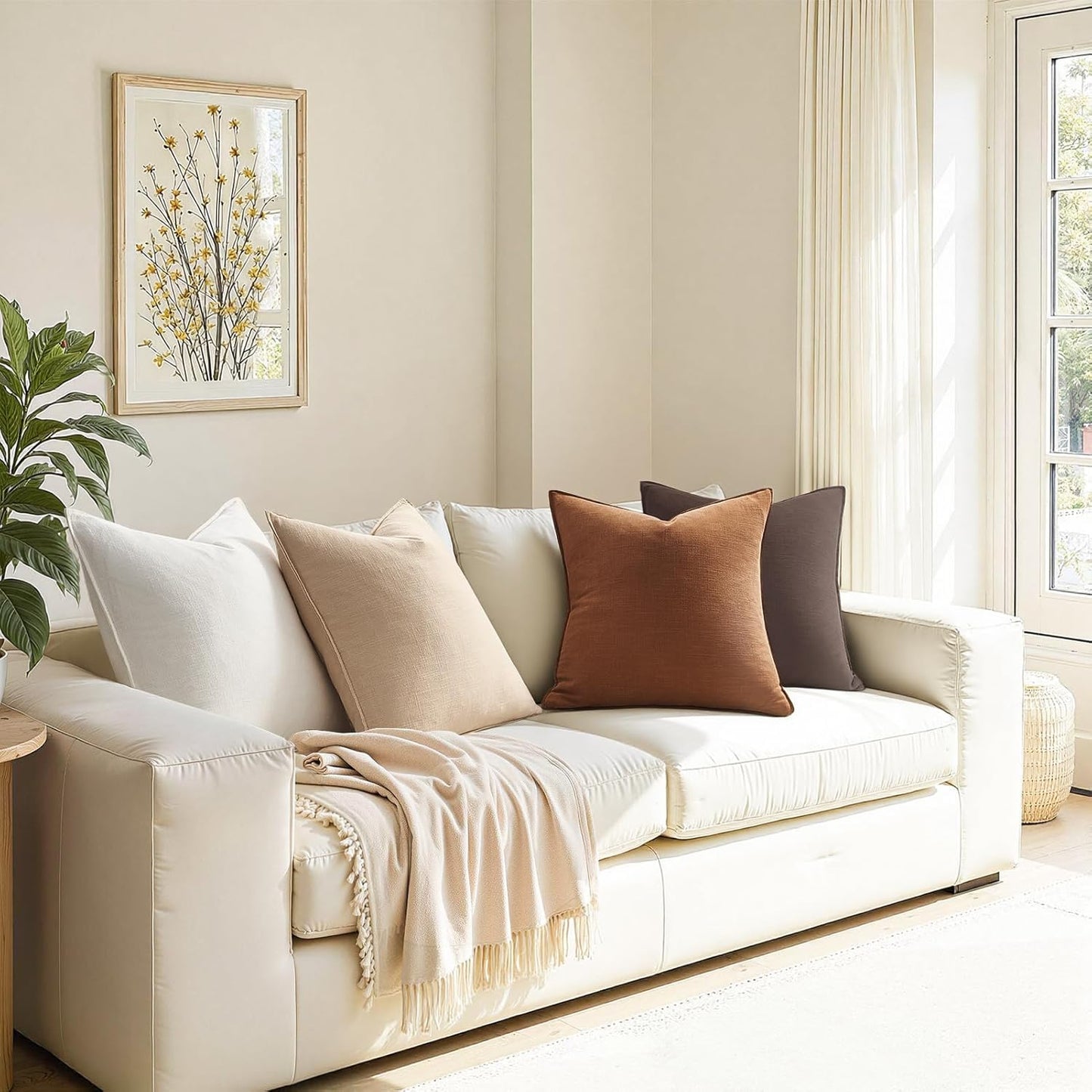 Brown Pillow Covers Decorative Solid Fall Linen Throw Pillow / Gold Brown / 18 x 18 / Set of 4