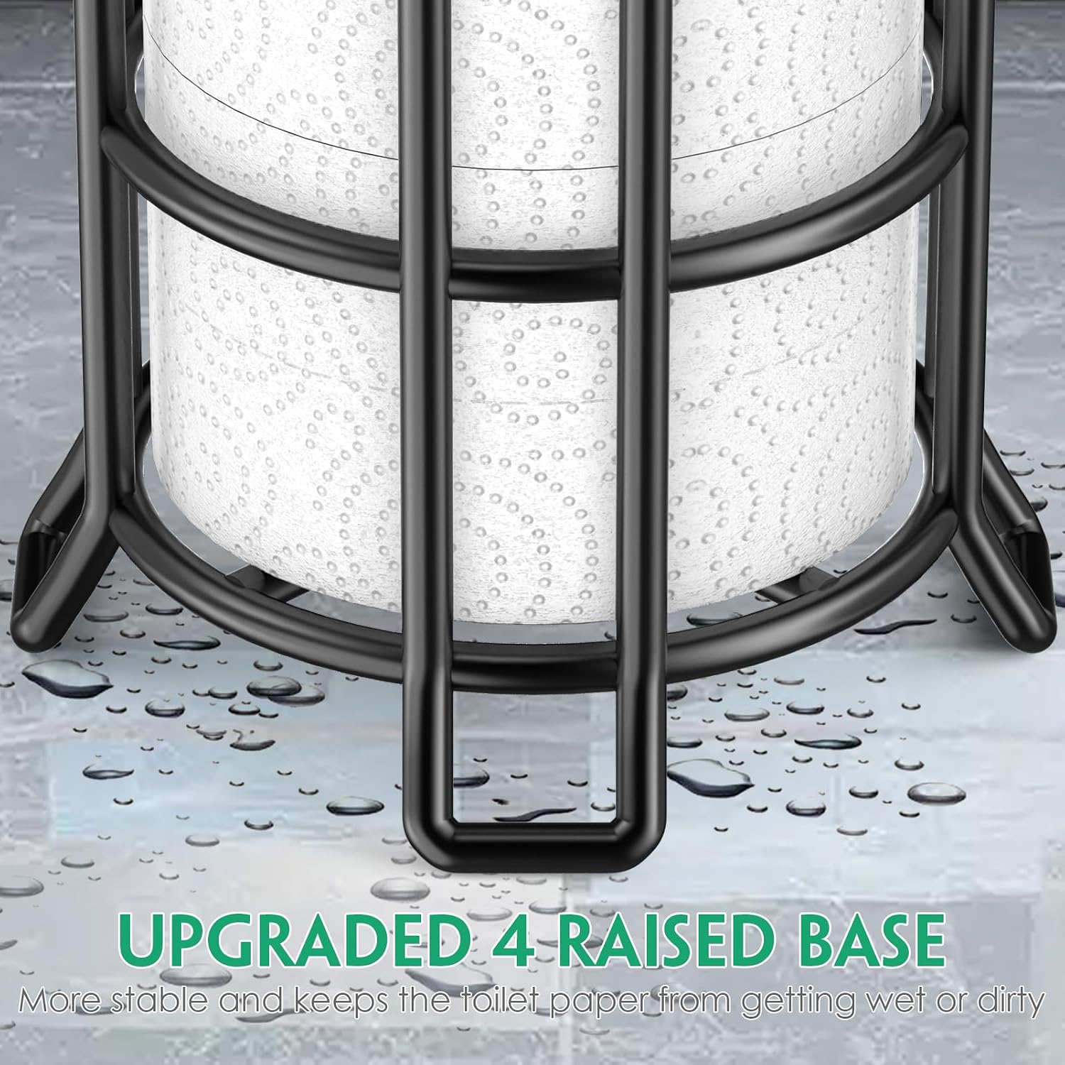 TomCare Toilet Paper Holder Free Standing with Shelf, Stable 4 Raised Feet | Stores 4 Mega Rolls, Tool-Free Assembly