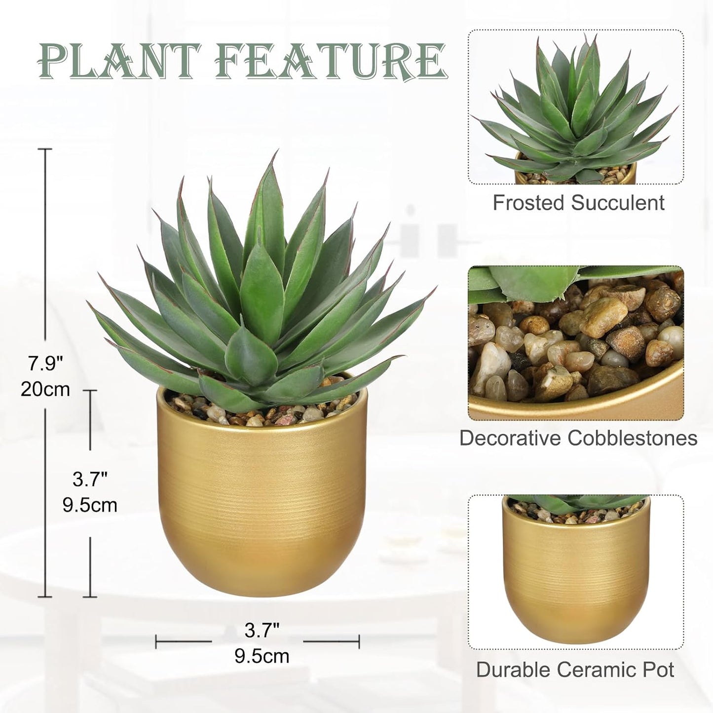 Succulents Plants Artificial / Aloe-gold Metal Vase