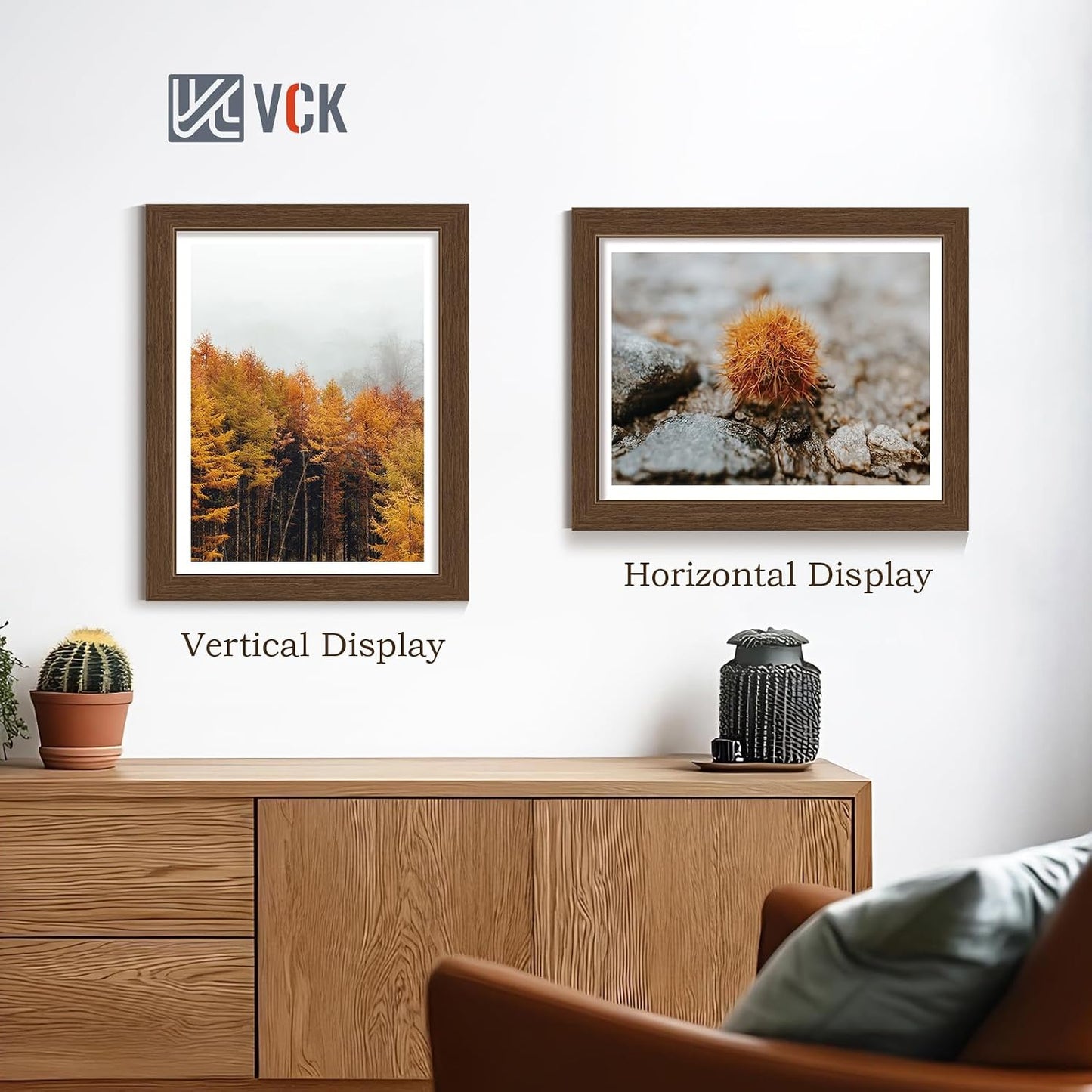 VCK 11x14 Picture Frame Brown 4 Pack, Wide Thick Wood Border, for Prints | Exclusive Woodgrain, Wall Hanging, HD