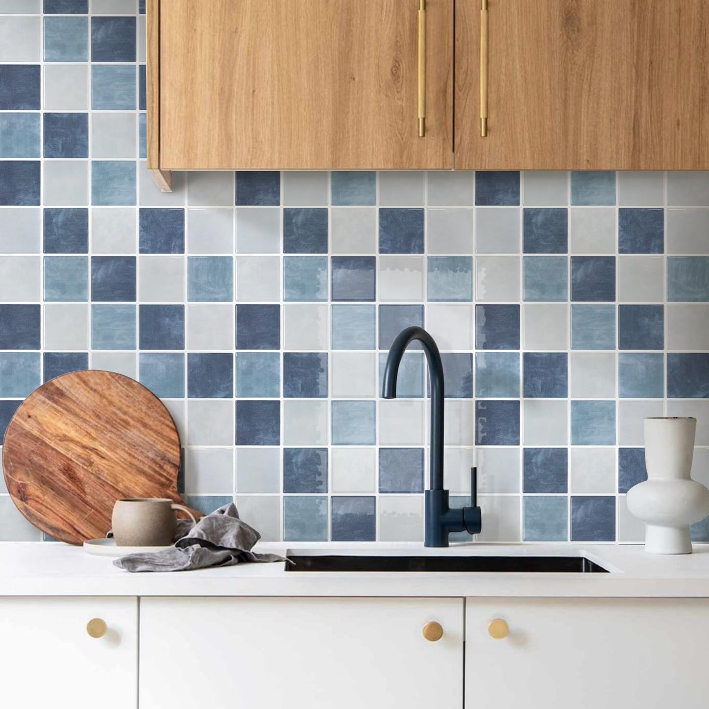 Thicker Marble Peel and Stick Backsplash Tiles / ST-SM-W / Blue / 12 x 12 / Set of 10