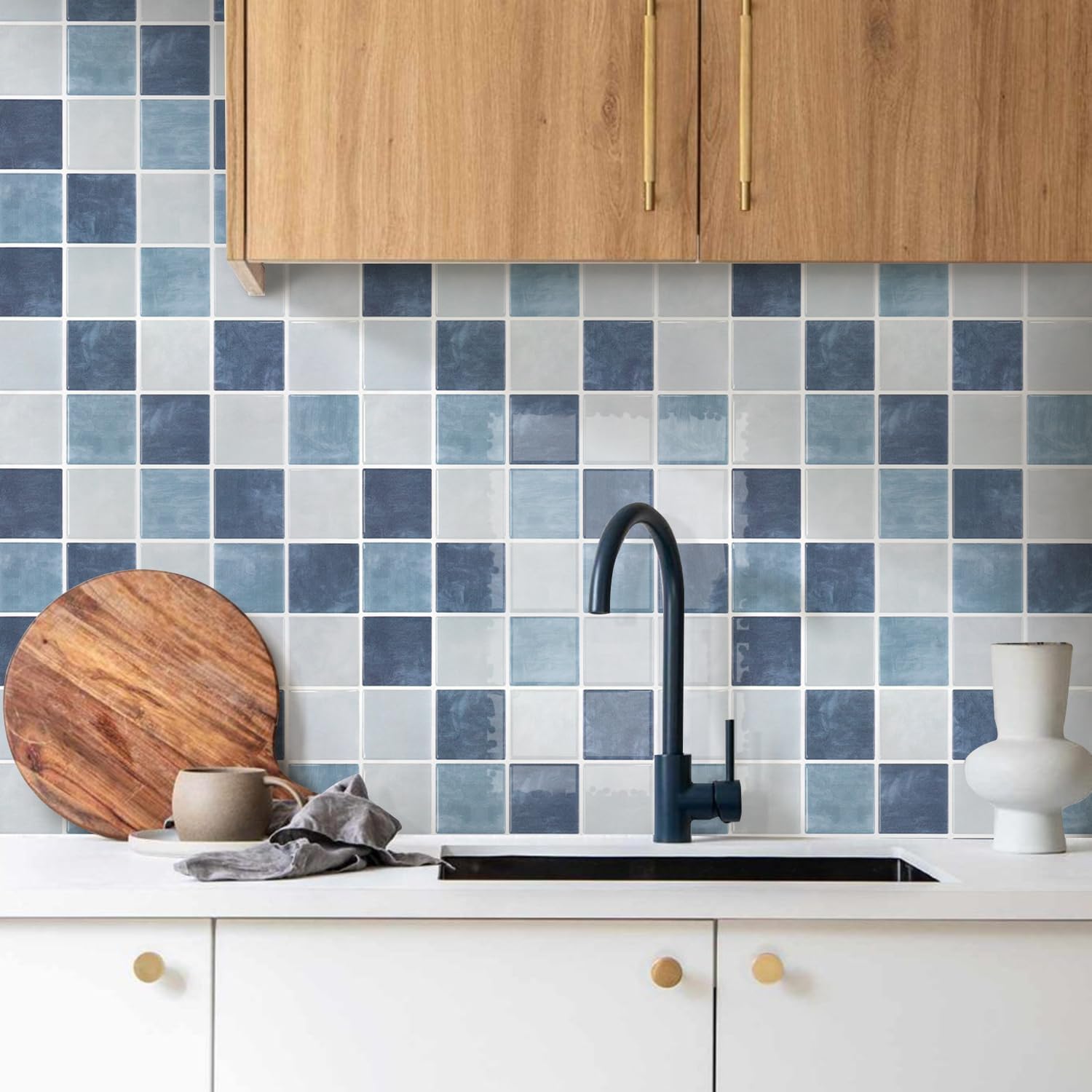 Thicker Marble Peel and Stick Backsplash Tiles / ST-SM-W / Blue / 12 x 12 / Set of 10