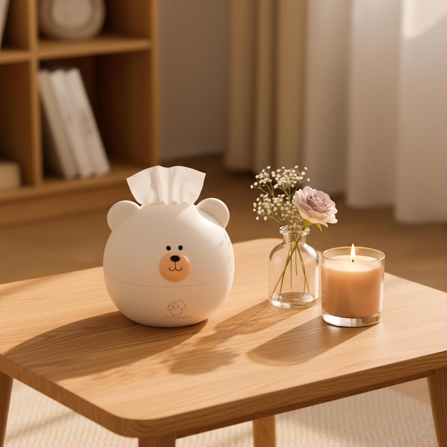 Bear Tissue Box Cover Cartoon Paper Holder Facial Dispenser Organizer for Kids Living Room Bathroom
