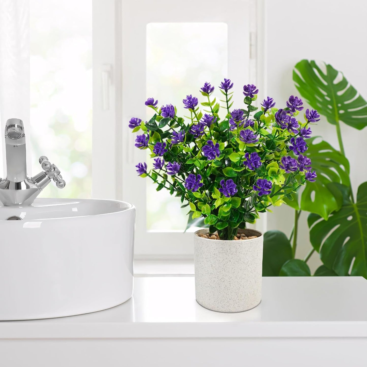 Artificial Flowers in Pots / Purple / Set of 4