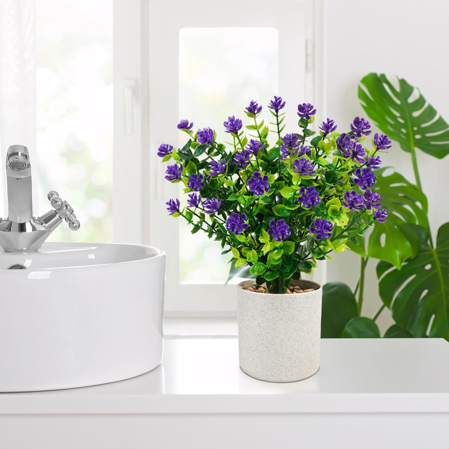 Artificial Flowers in Pots / Purple / Set of 4