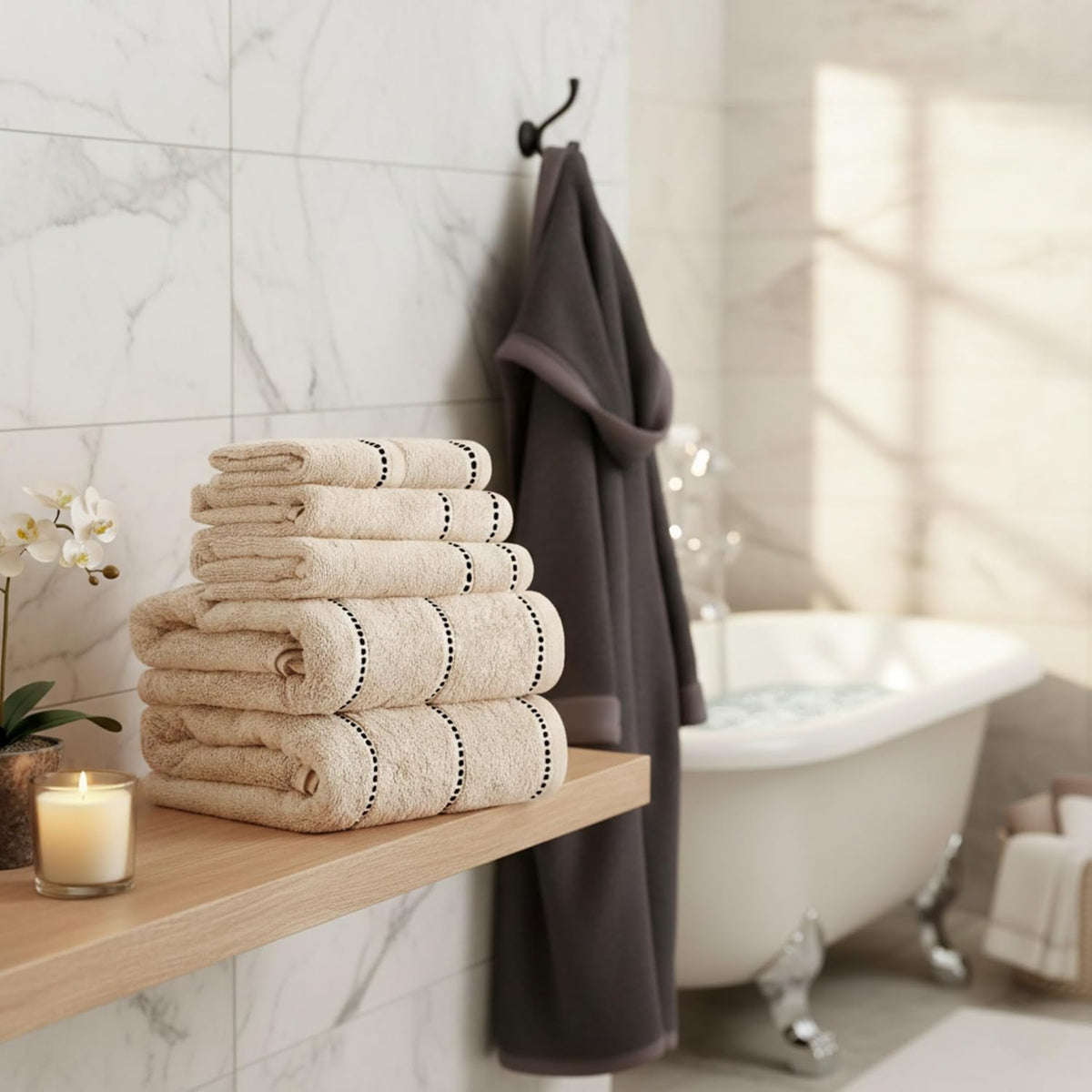 Lavish Home 6PC Towel Set - 525GSM 100% Cotton Bathroom Essentials with 2 Bath Towels, 2 Hand Towels, and 2 Wash Cloths
