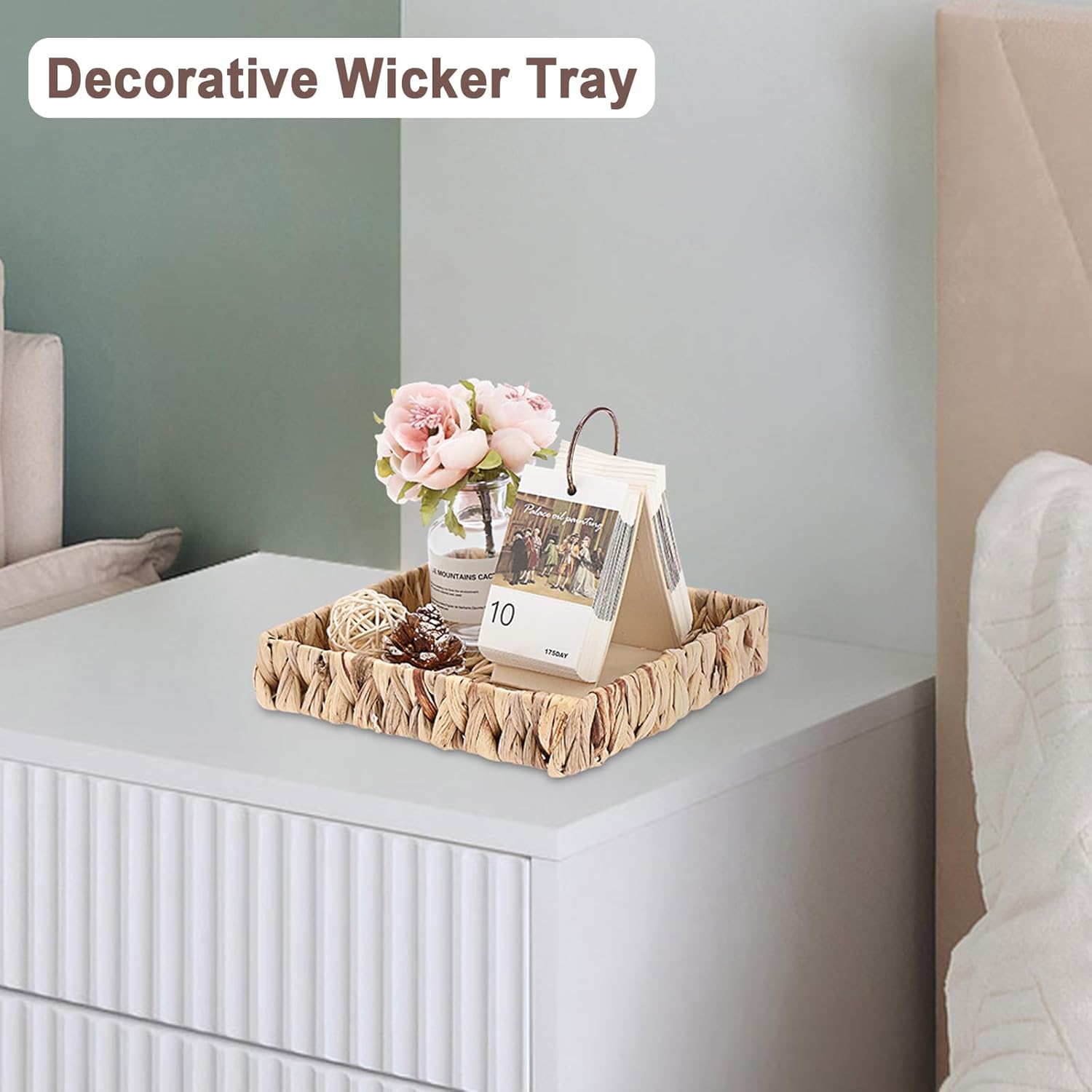 Natural Water Hyacinth Tray Handwoven Wicker Basket Tray / Natural Color / 2 x 8.7 x 8.7