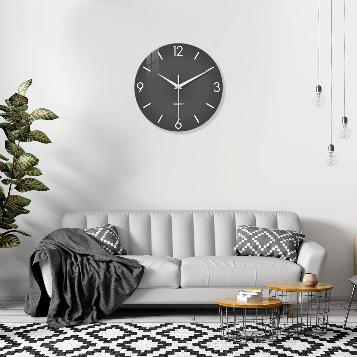 XFM Modern Simple Glass Wall Clock 20 Inch Large | Silent Non-Ticking Battery Operated Gray Minimalist Decorative for