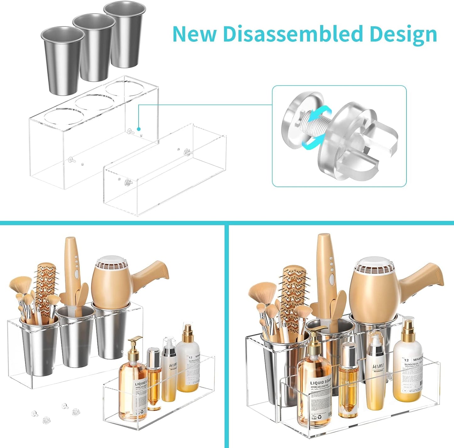 Hair Tool Organizer, Acrylic Hair Dryer Holder, Bathroom Countertop Blow Dryer Stand Storage, Vanity Organizer for