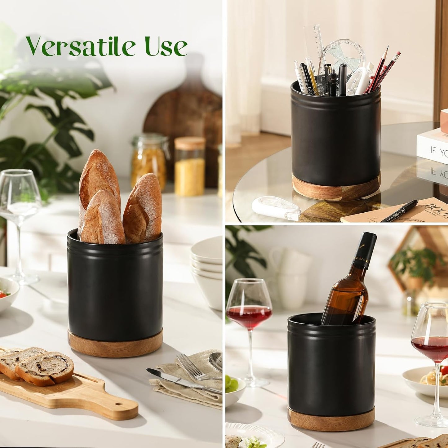 DOWAN 7.6" 360° Rotating Utensil Holder, Kitchen Utensil Holder for Countertop, Ceramic Utensil Crock, Large Cooking