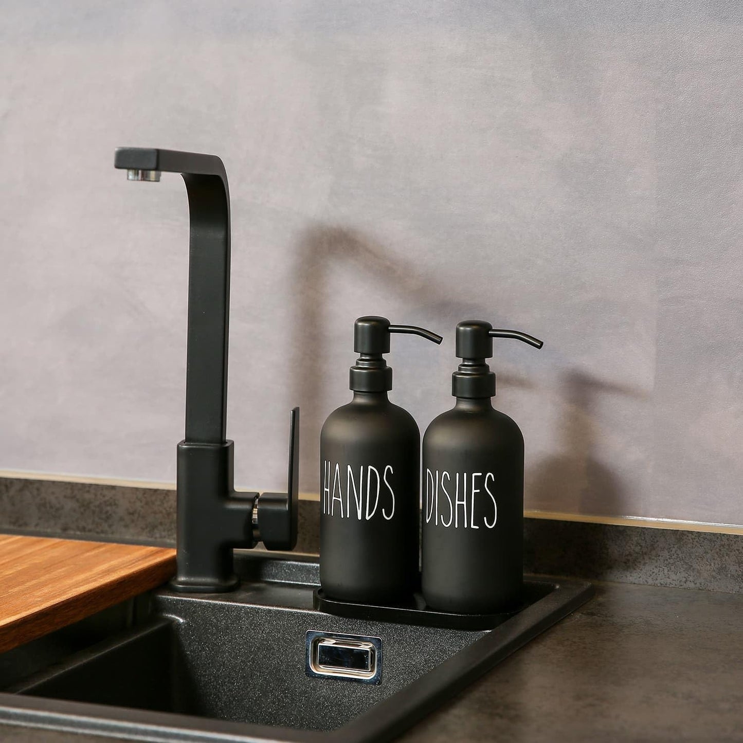 MOMEEMO Black Soap Dispenser Set | Contains Dish and Hand Soap Dispenser, Suitable for Kitchen Decor and Accessories