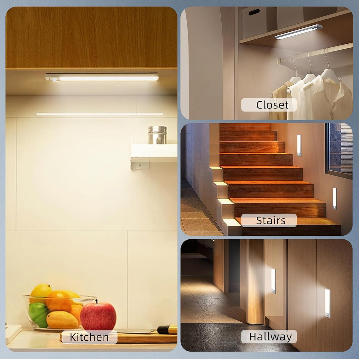 DAYBETTER 12inch Under Cabinet Lighting,2 Pack Motion Sensor Light Indoor | Rechargeable,3 Color Temps,5 Levels
