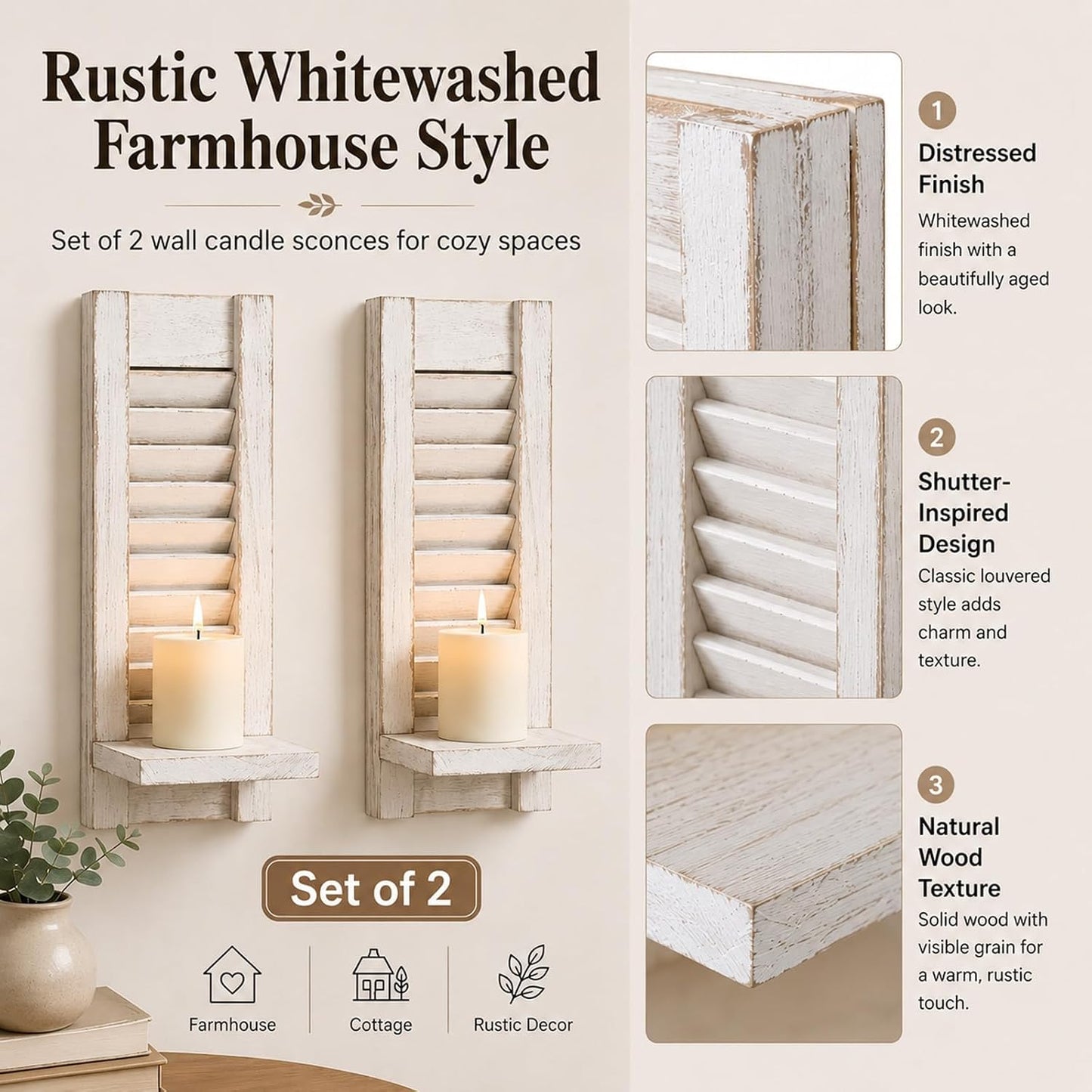 Farmhouse Wall Candle Holder / White / Set of 2