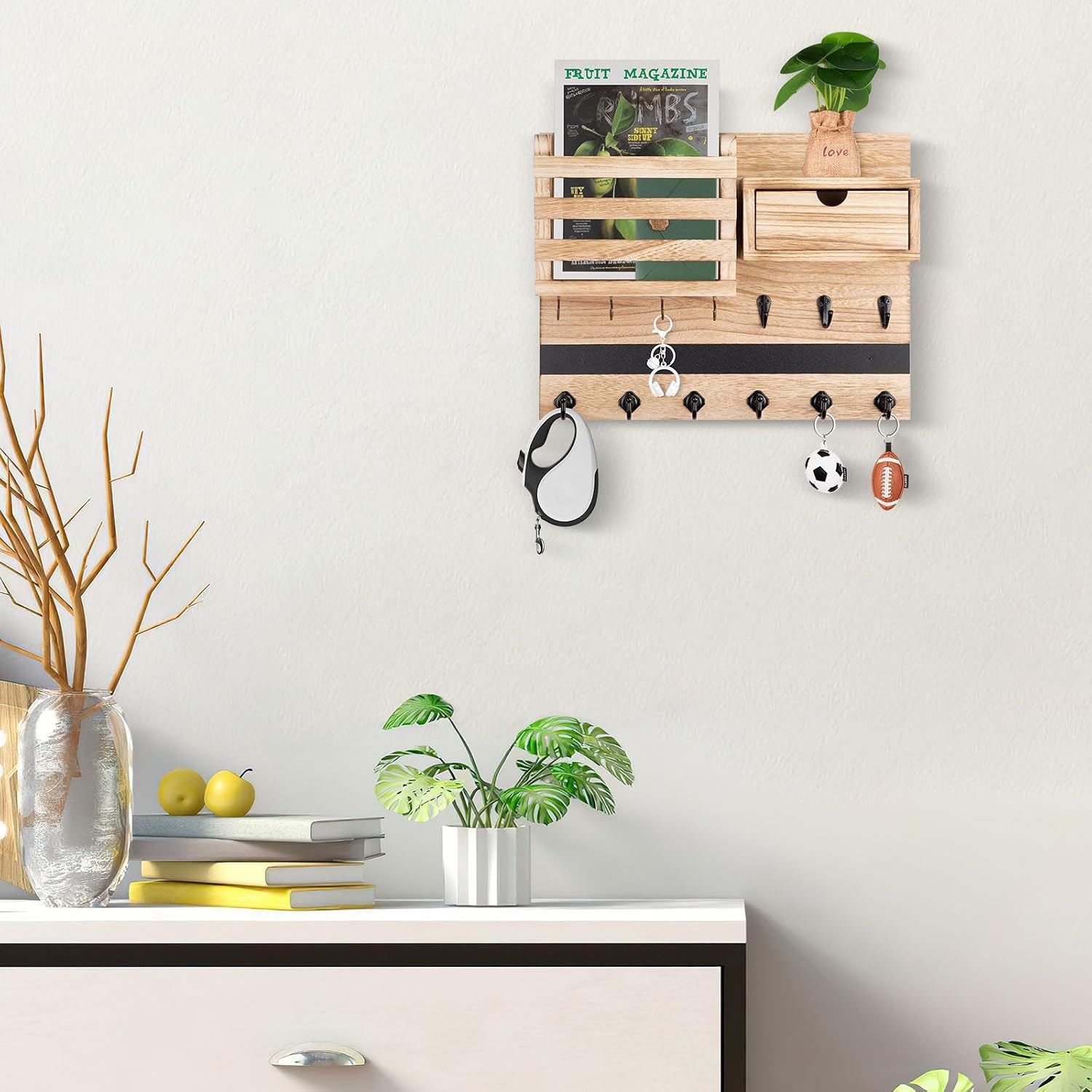 13 Hooks / Key Holder Wall Mount / Wood