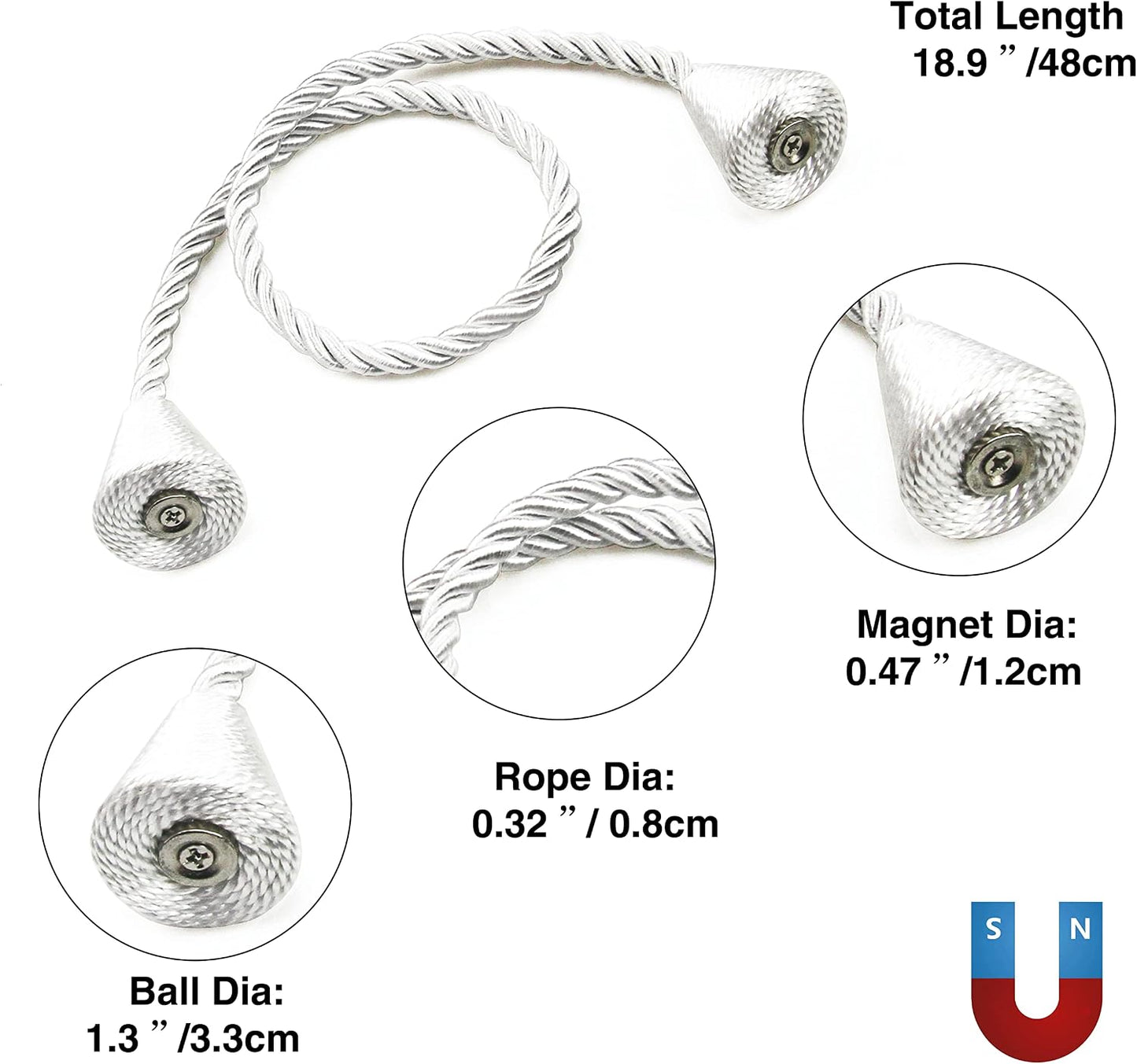 Magnetic Curtain Tiebacks Rope Decorative Holdbacks for Drapes Nieffeiy | 6 Pack White Modern Handmade Curtain Tie