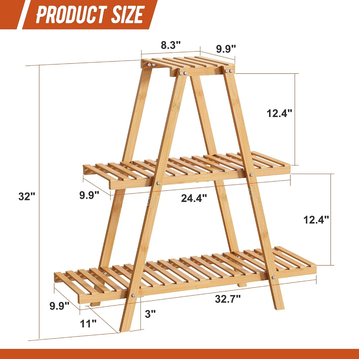 GHWIE Plant Stand Indoor Plant Shelf Outdoor bamboo Plant Rack, 3 Tiers Ladder Plant Holder Flower Stand for Living