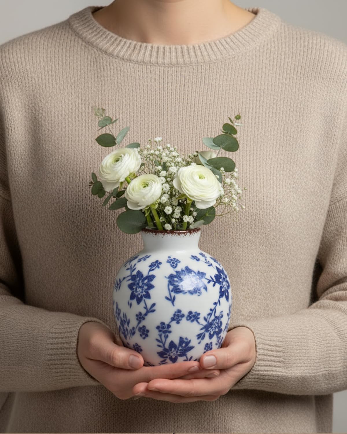 White Ceramic Vase / Blue02 / 6 Inch / Blue