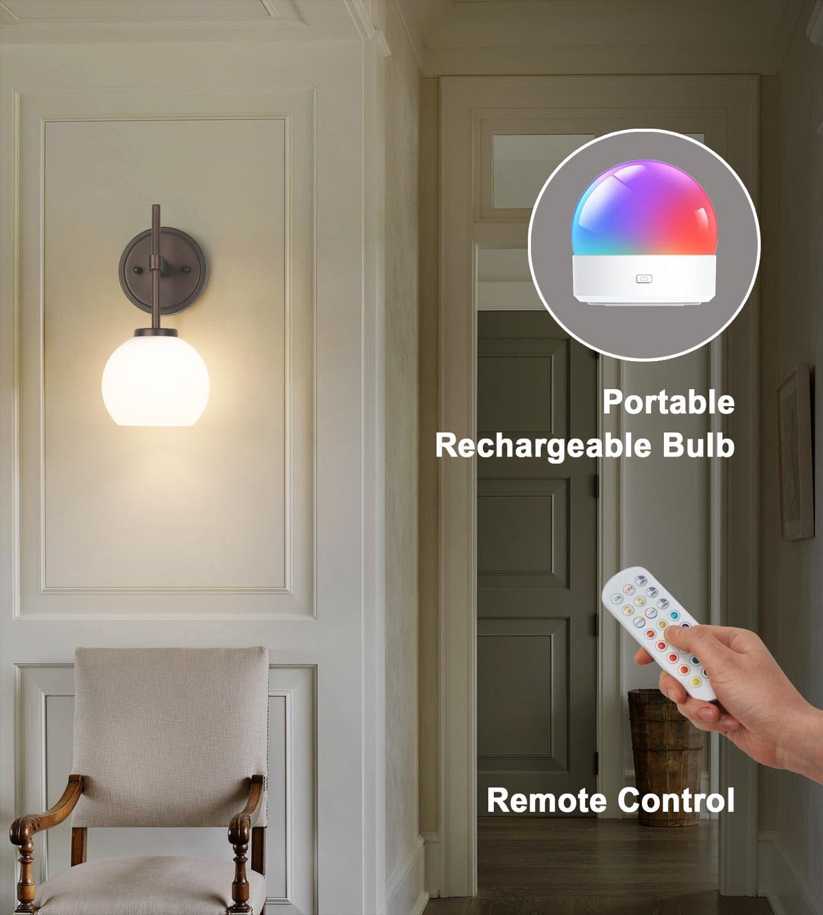 Oil Rubbed Bronze Wireless Rechargeable Wall Sconces Set of 2, Battery Operated Wall Lights with Remote Control, LED