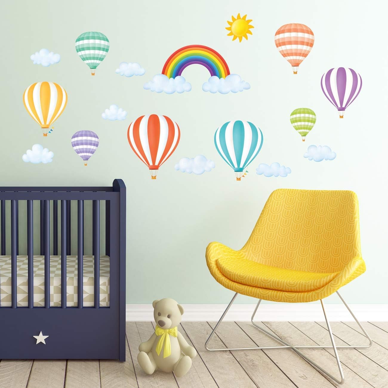 DS8-1801 Rainbow and Kids Wall Stickers Wall Decals Peel and Stick Removable Wall / Hot Air Balloons