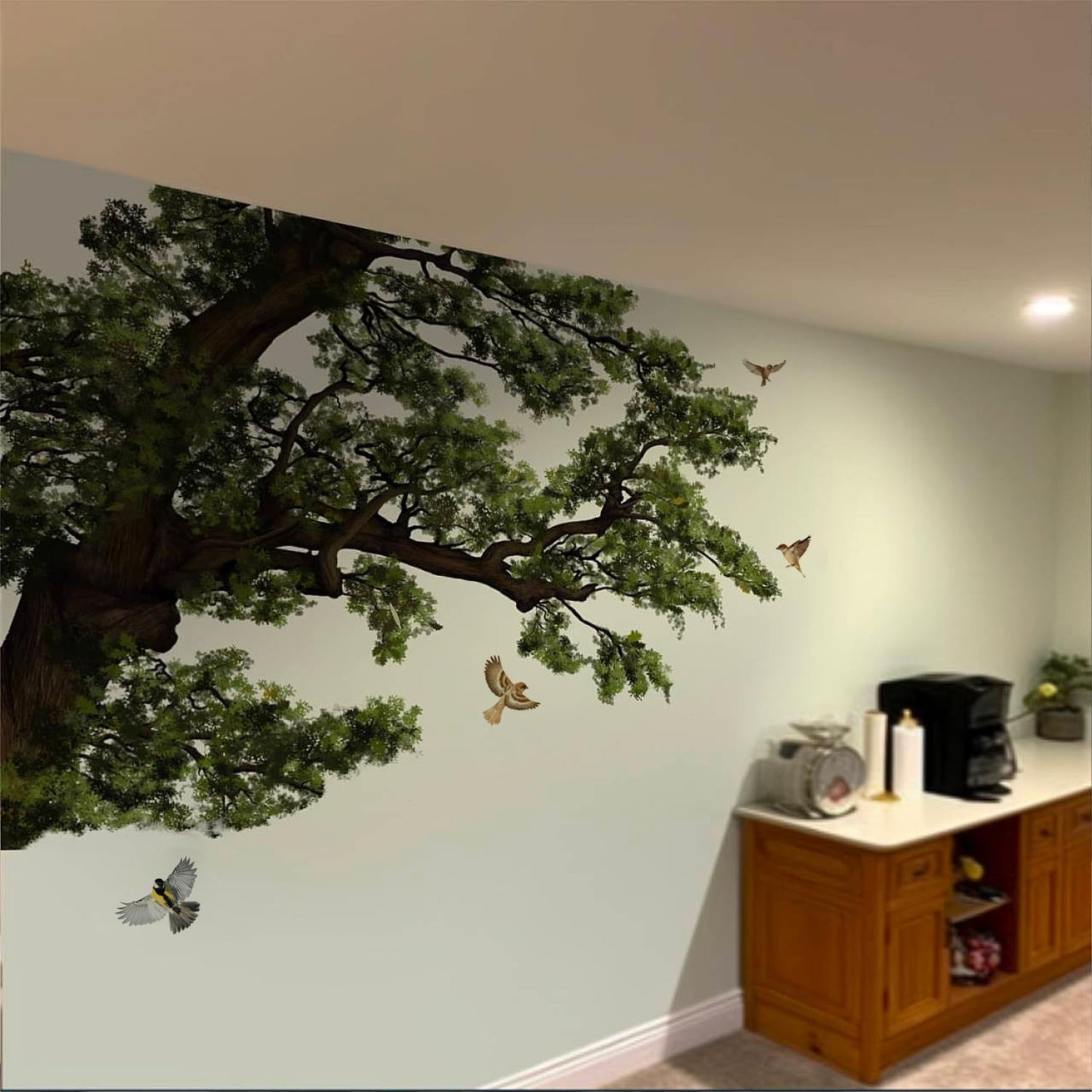 Original Hand Drawn Realistic Wall Decals Peel and Stick / Huge Dark Oak Tree / 70.86 x 48.42