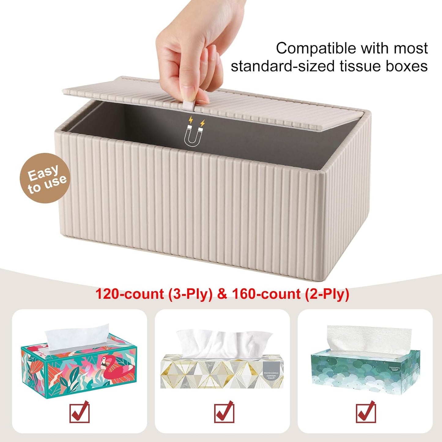 Napkin & Facial Tissue Holder / Beige Stripe