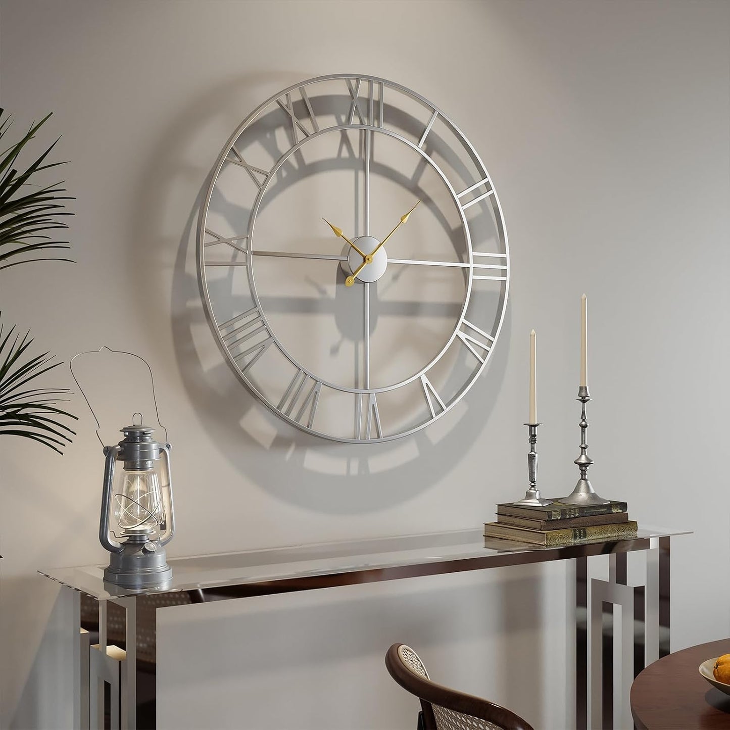 Cuspin 30 Inch Large Wall Clock Silver Decorative Modern Metal Clocks | Battery operated, Silent non ticking, Gold