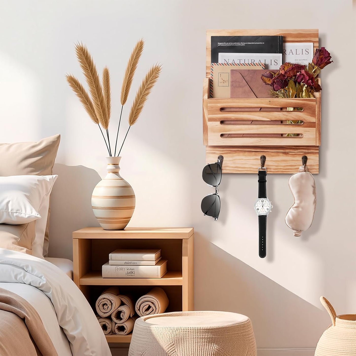 2-Slot Wooden Mail Organizer / Brown