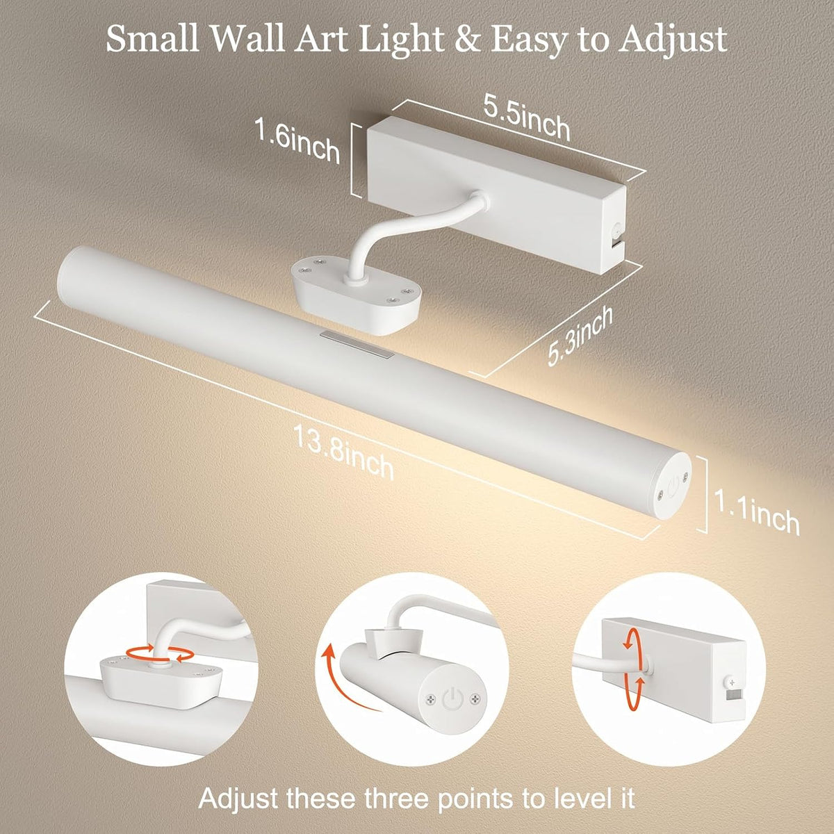 Picture Light for Wall, 4000mAh, White, 13.8 Inch, 2 Pack | Cordless Rechargeable, LED Art Light with Remote, Dimmable