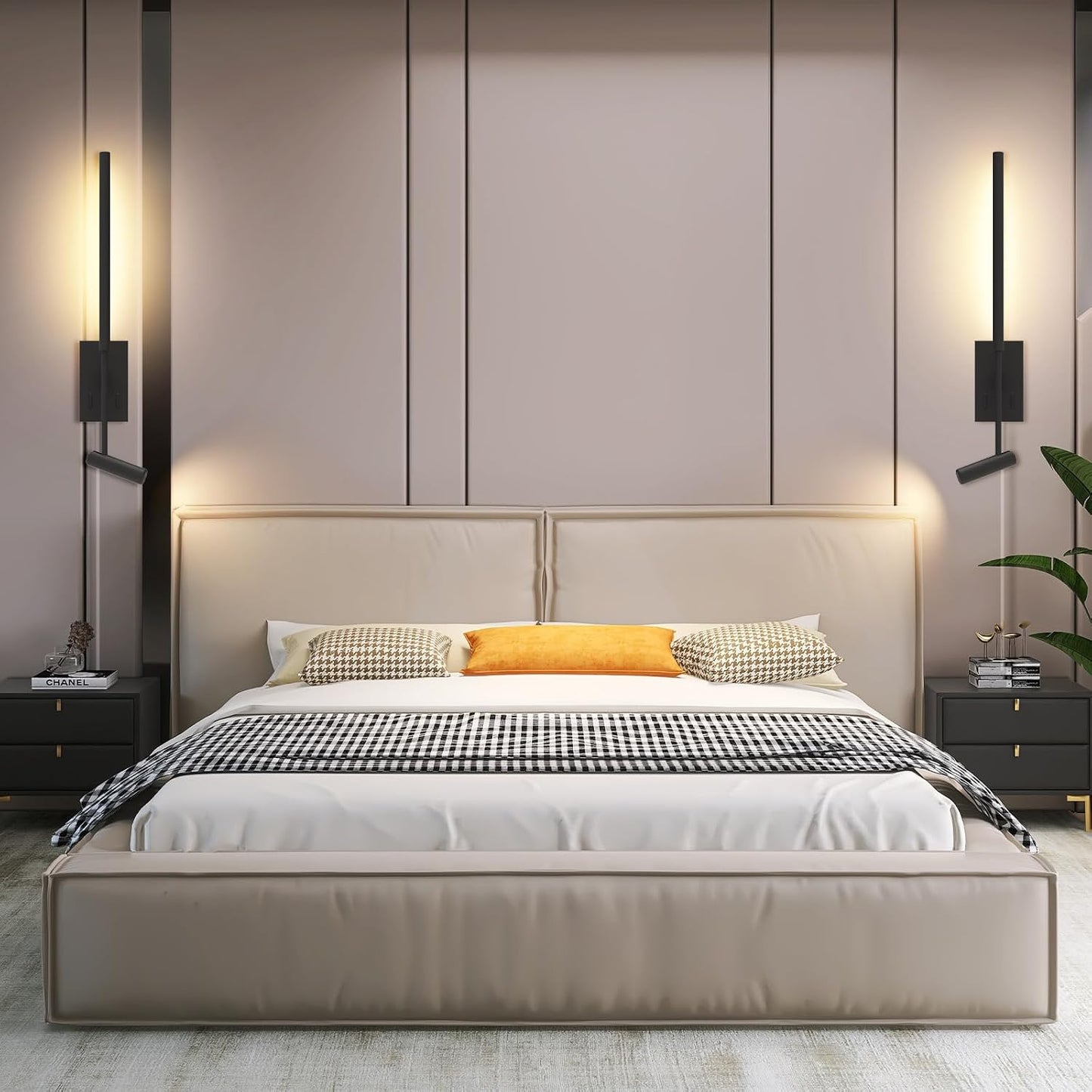 ZEROUNO Modern Plug in Wall Sconce Indoor Wall Light, Minimalist LED Line Wall Lamp with Switch, Adjustable Matte Black