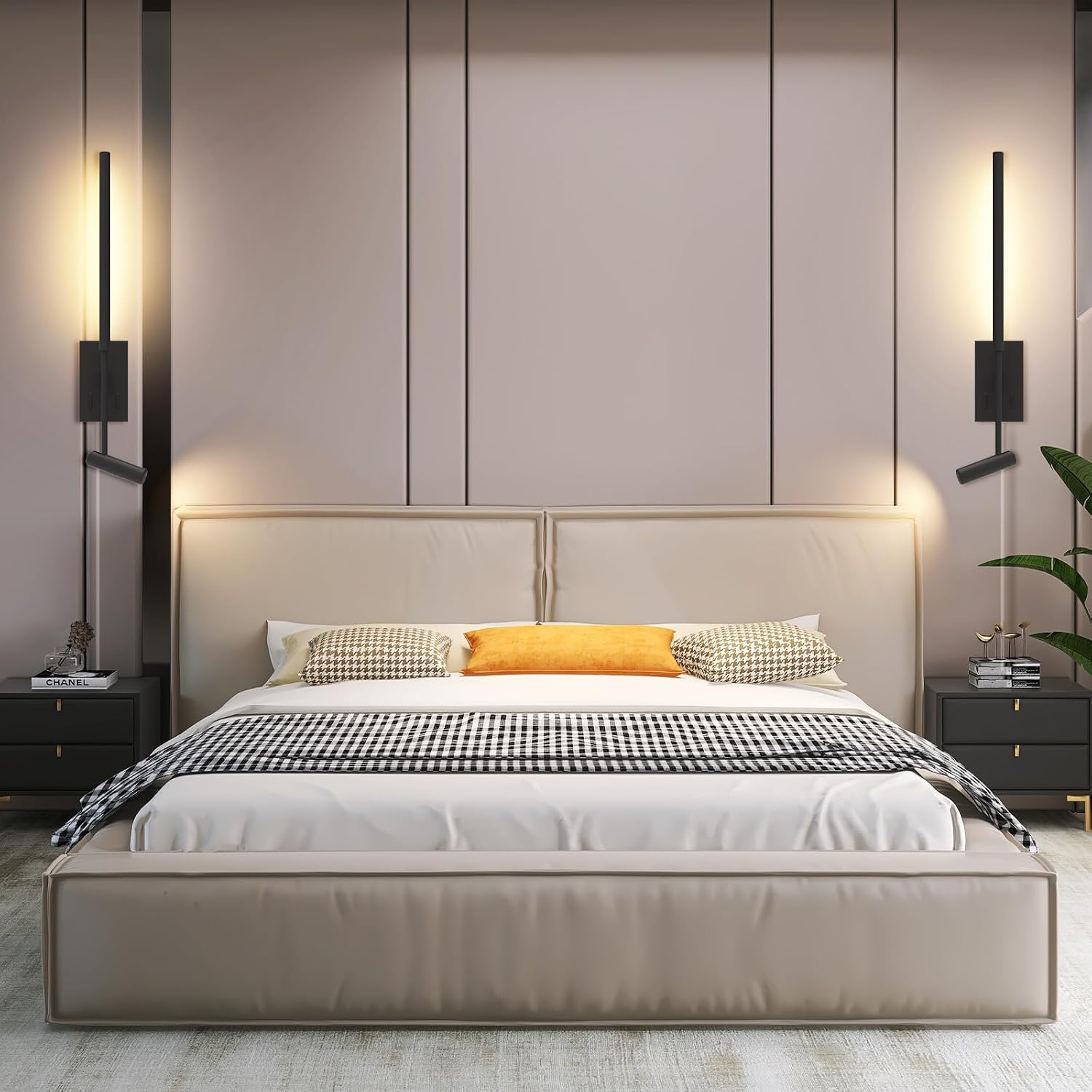 ZEROUNO Modern Plug in Wall Sconce Indoor Wall Light, Minimalist LED Line Wall Lamp with Switch, Adjustable Matte Black