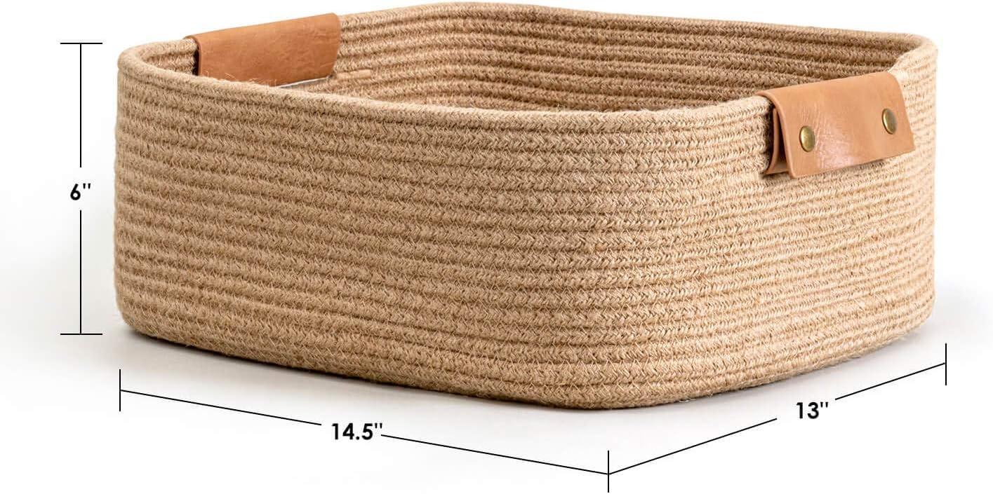 Rectangle Rope Woven Basket / Jute / 14.5 x 13 x 6