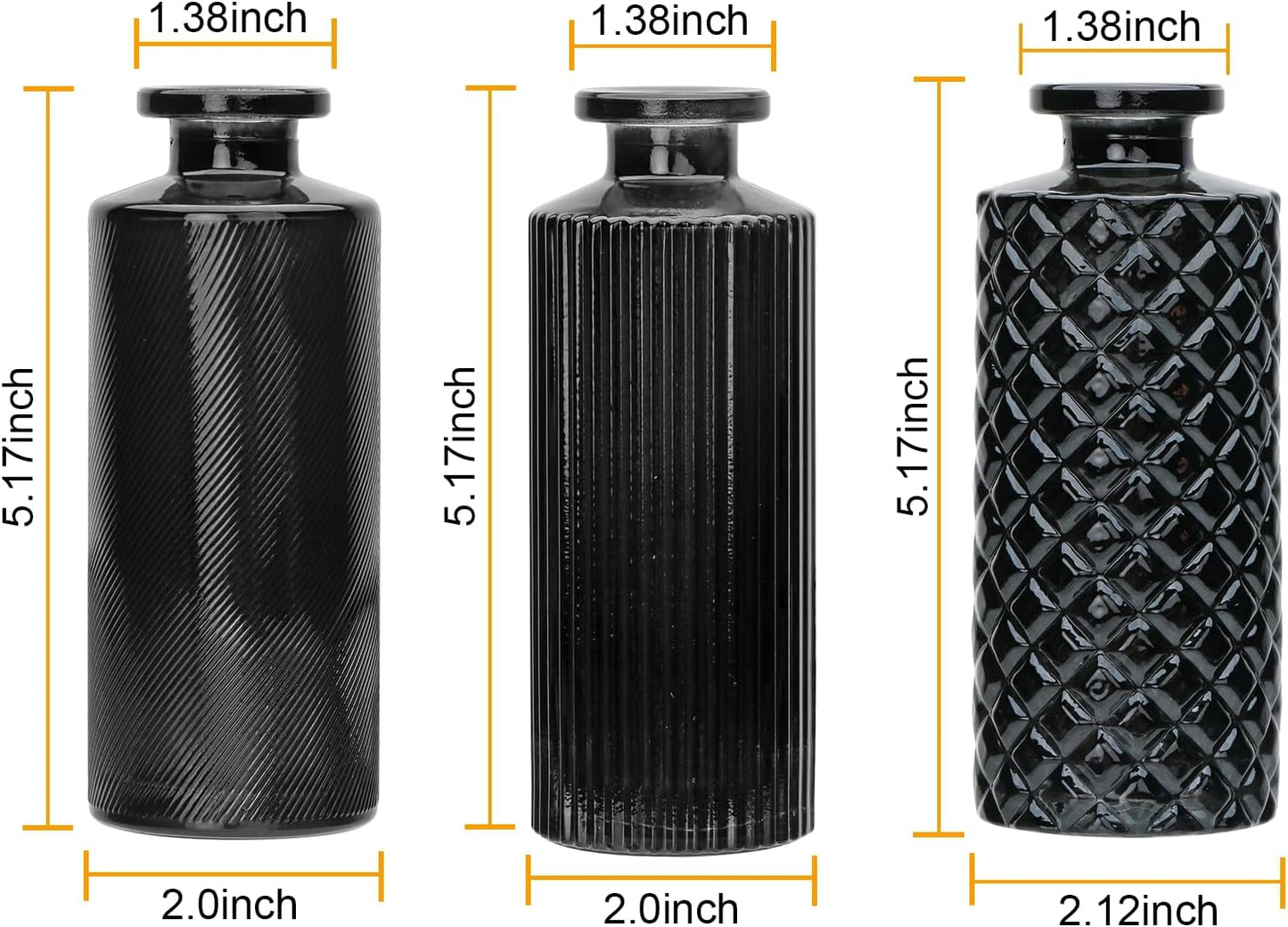 Glass Bud Vase Set in Bulk / Black / Set of 9