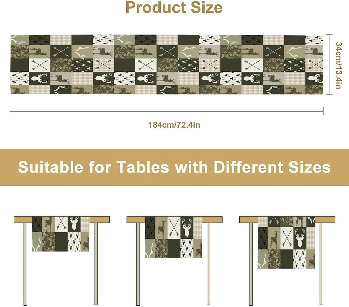 Farmhouse Moose Deer Bear Table Runner,Camouflage Vintage Bear Cottage Country Style Pattern Printed Linen Table Runner