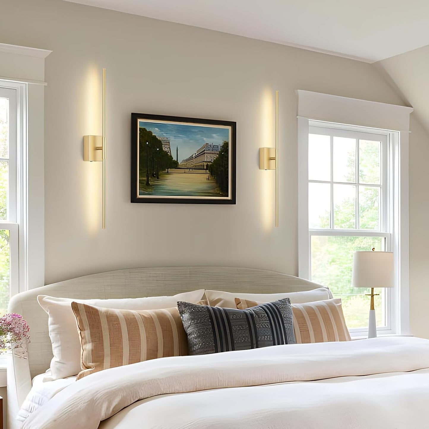 Battery Operated Wall Sconce Set of Two with Remote Control, 3000K-6000K Dimmable Gold Wall Lights, Timable LED