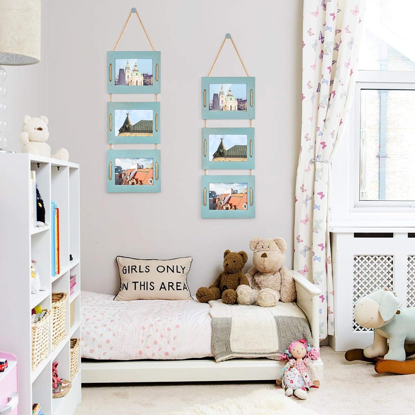 DLQuarts 5x7 Hanging Picture Frames Collage Wall Decor, Photo Frames 5x7 Without Mat & 3.5x5 with Mat, Rustic Wood