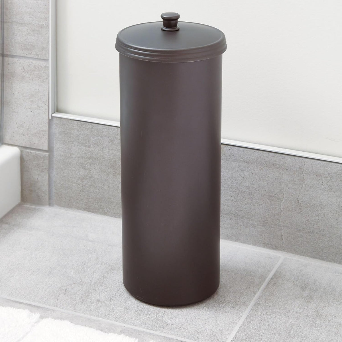 iDesign Freestanding Bathroom Toilet Paper Storage Holder with Lid for 3 Extra Rolls,Bronze,(Pack of 4)