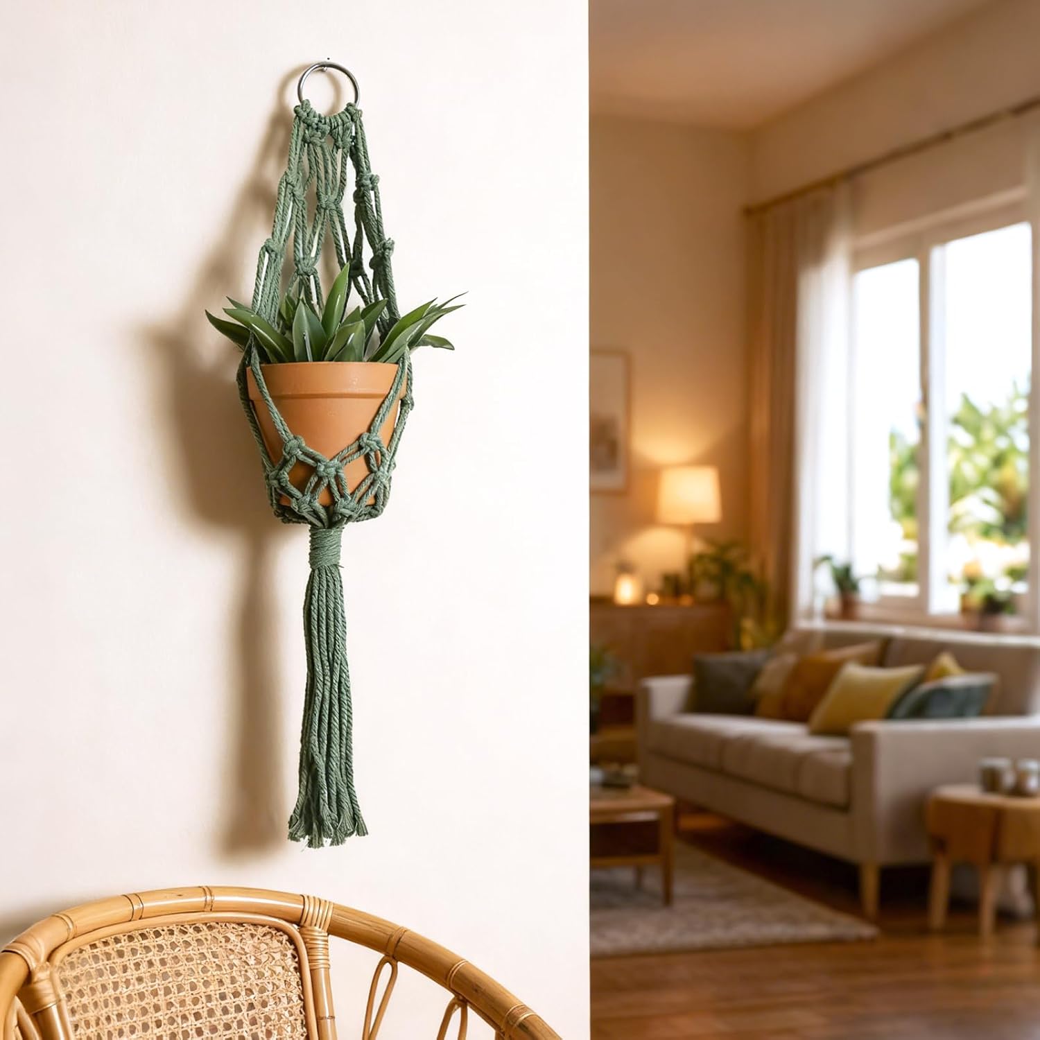 Macrame Hanging Planter / Olive Green / Set of 2