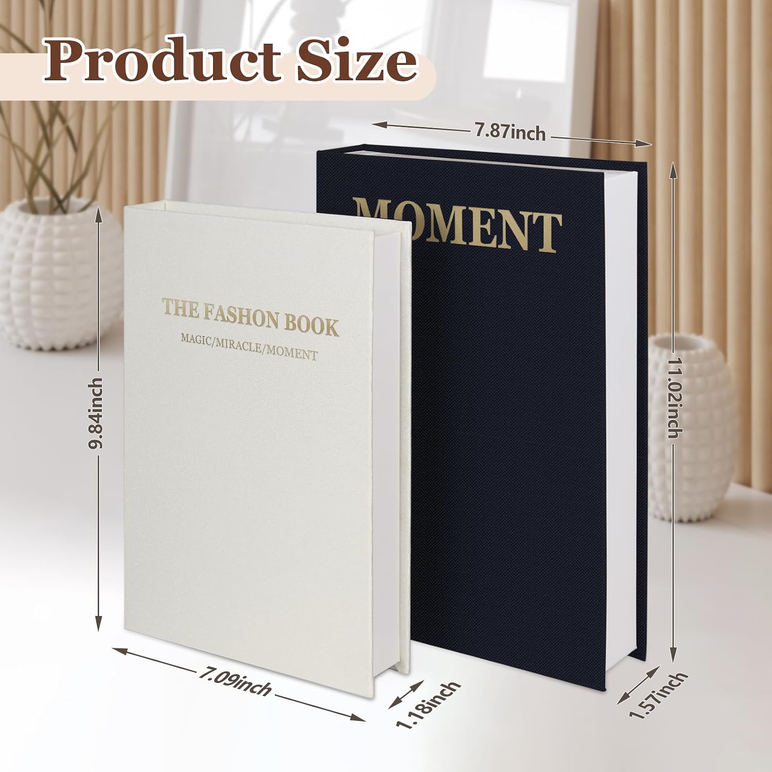 Linen Fake Books / Blue+beige / Set of 2