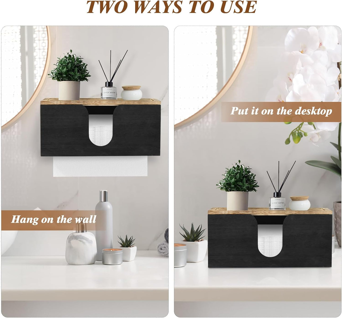 2 Pack Solid Wood Paper Towel Dispenser Wall Mounted, Folded Paper Towel Holder with Lid, Commercial C-Fold, Z-Fold