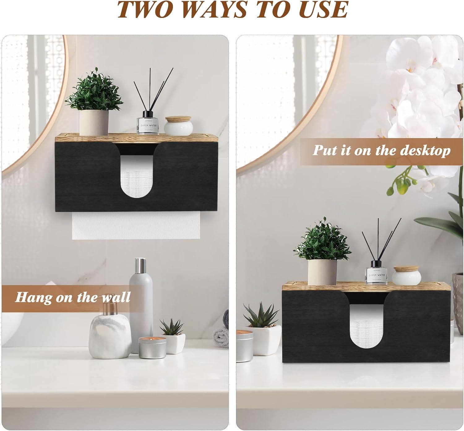 2 Pack Solid Wood Paper Towel Dispenser Wall Mounted, Folded Paper Towel Holder with Lid, Commercial C-Fold, Z-Fold