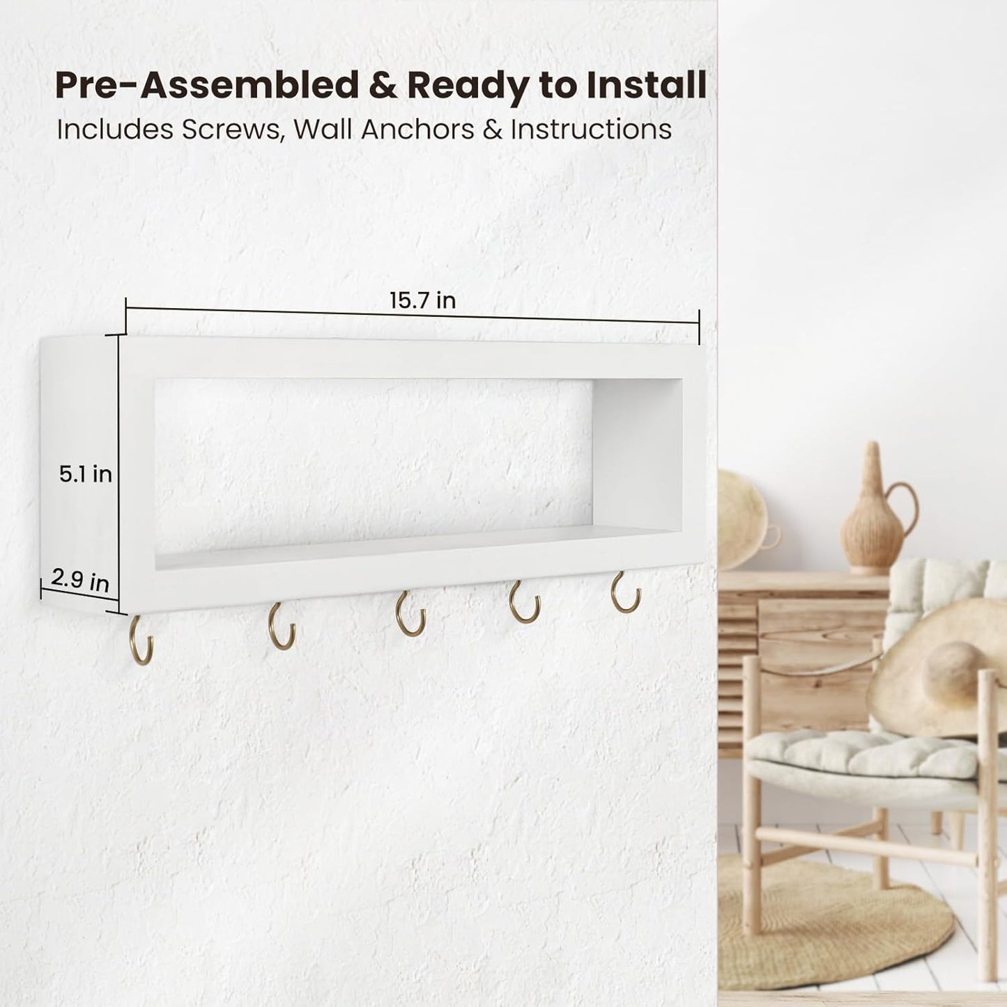 Hooks / Decorative Key and Wallet Holder / White